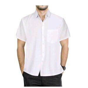 LA LEELA Men's White Casual Button down short sleeve shirt Size 3XL